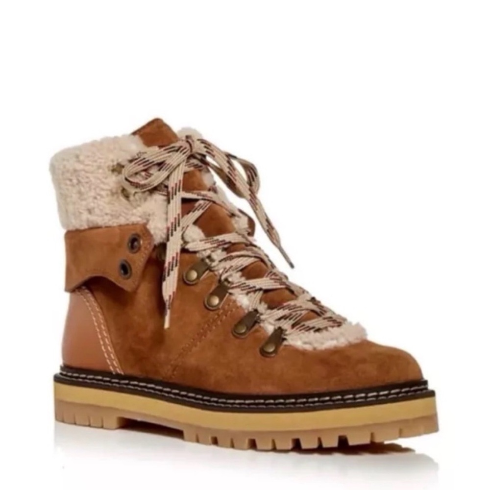 See by Chloe Eileen Women's Brown Shearling Lace-Up Boots